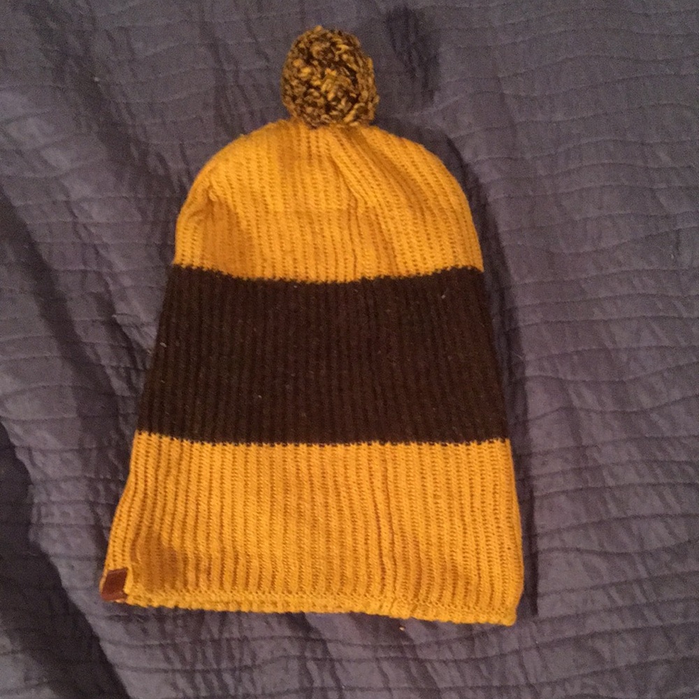 Timberland Yellow and Brown Striped Beanie